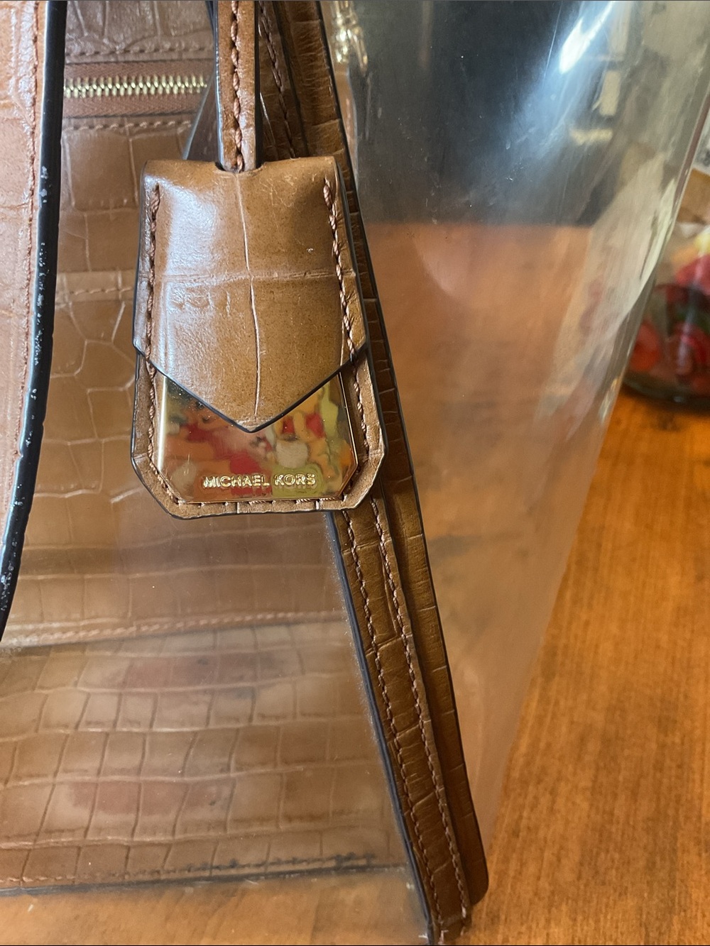 Michael Kors Brown Croc-Embossed Clear Tote - Picture 6 of 7